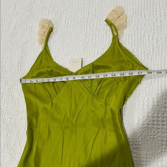 DOEN Claire Dress Silk Chartreuse Green Midi Maxi Slipdress XS Babydoll Retro - Picture 9 of 15